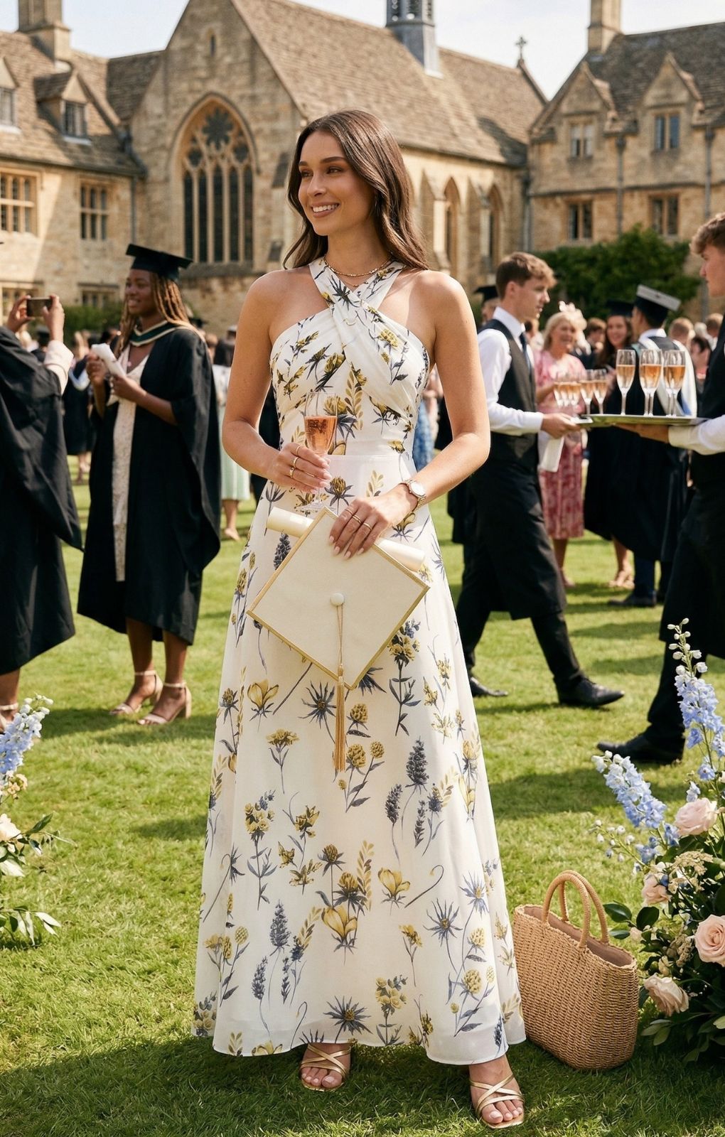dress the population gown Rent Brenna White Multi Floral Maxi Dress Fit:Extra Trim BLACK DRESSES Lights On One-Shoulder Drop