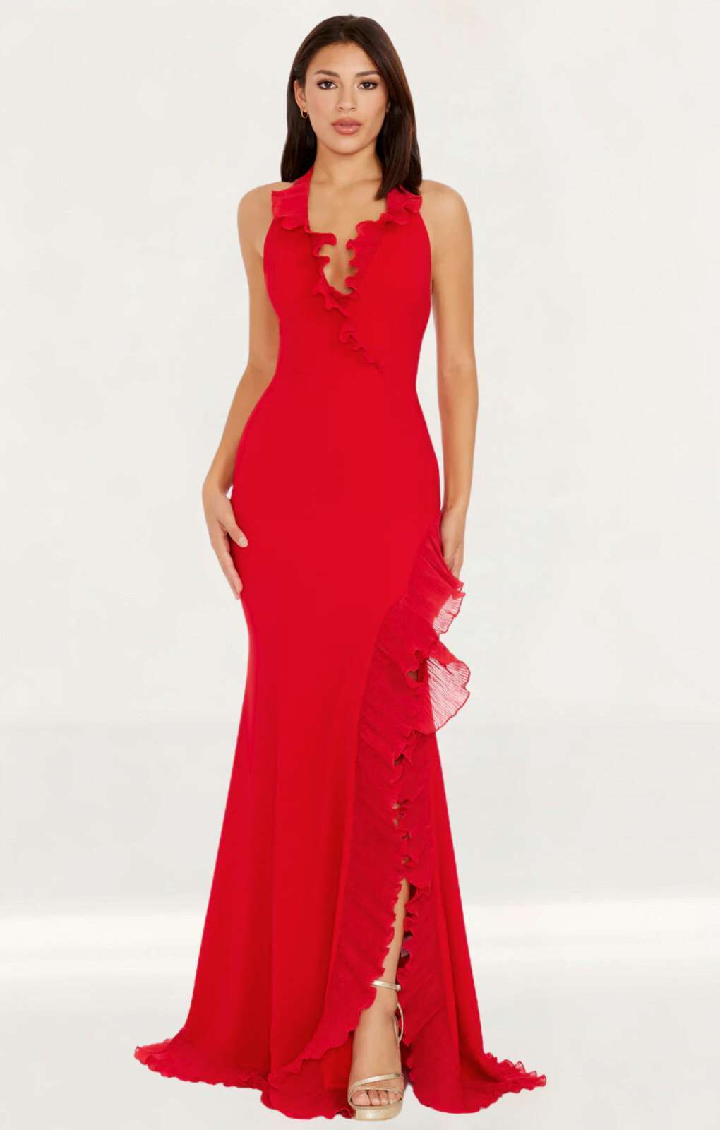 Dress The Population Kathleen Tie Neck Rouge Maxi Dress