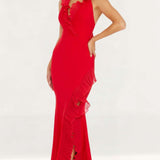 Dress The Population Kathleen Tie Neck Rouge Maxi Dress