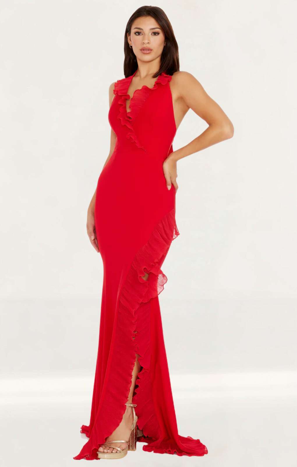 Dress The Population Kathleen Tie Neck Rouge Maxi Dress