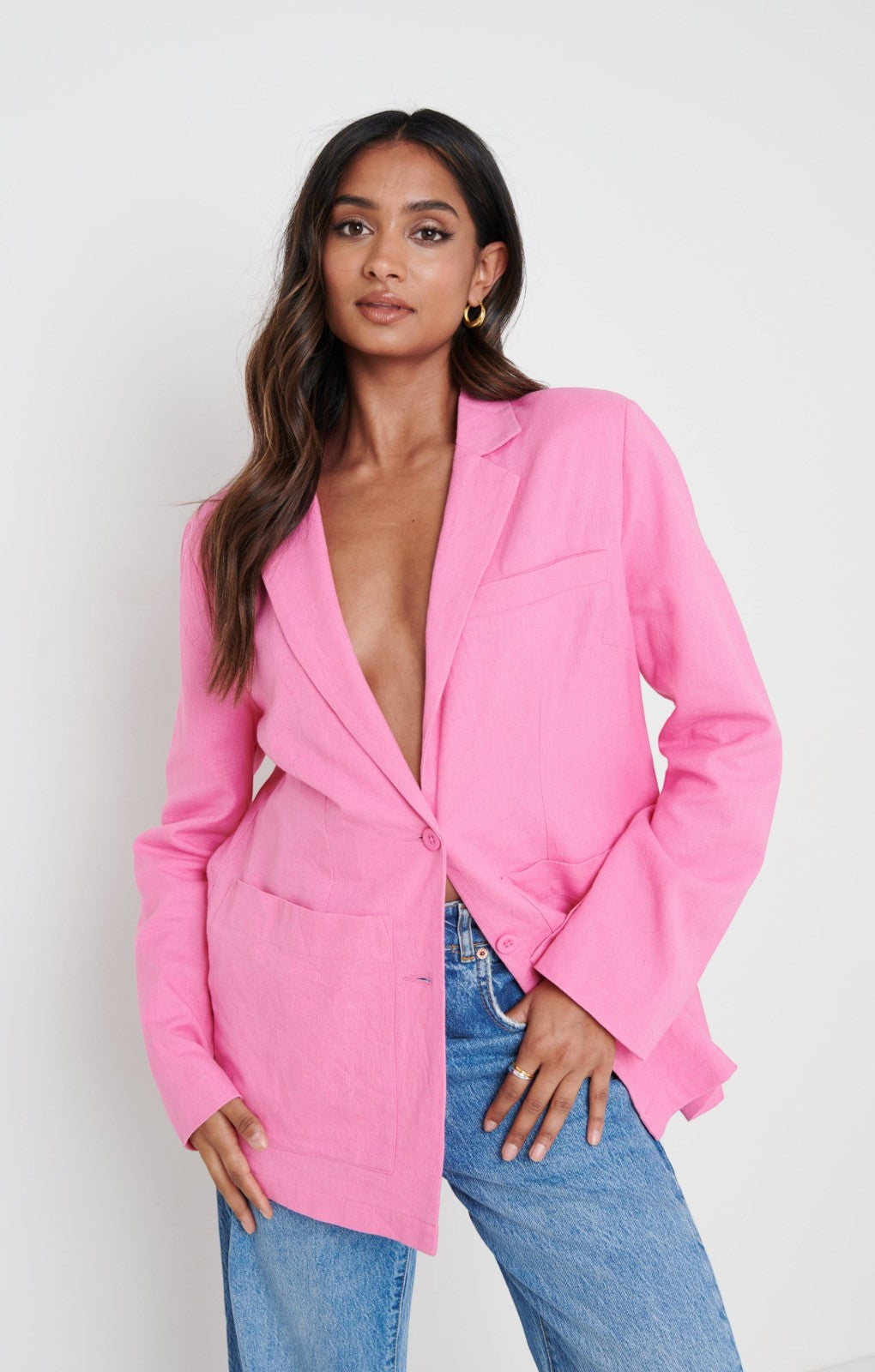 Pretty Lavish Dylan Dad Pink Linen Blazer – suits & tailoring by Pretty Lavish, available to rent from Hirestreet