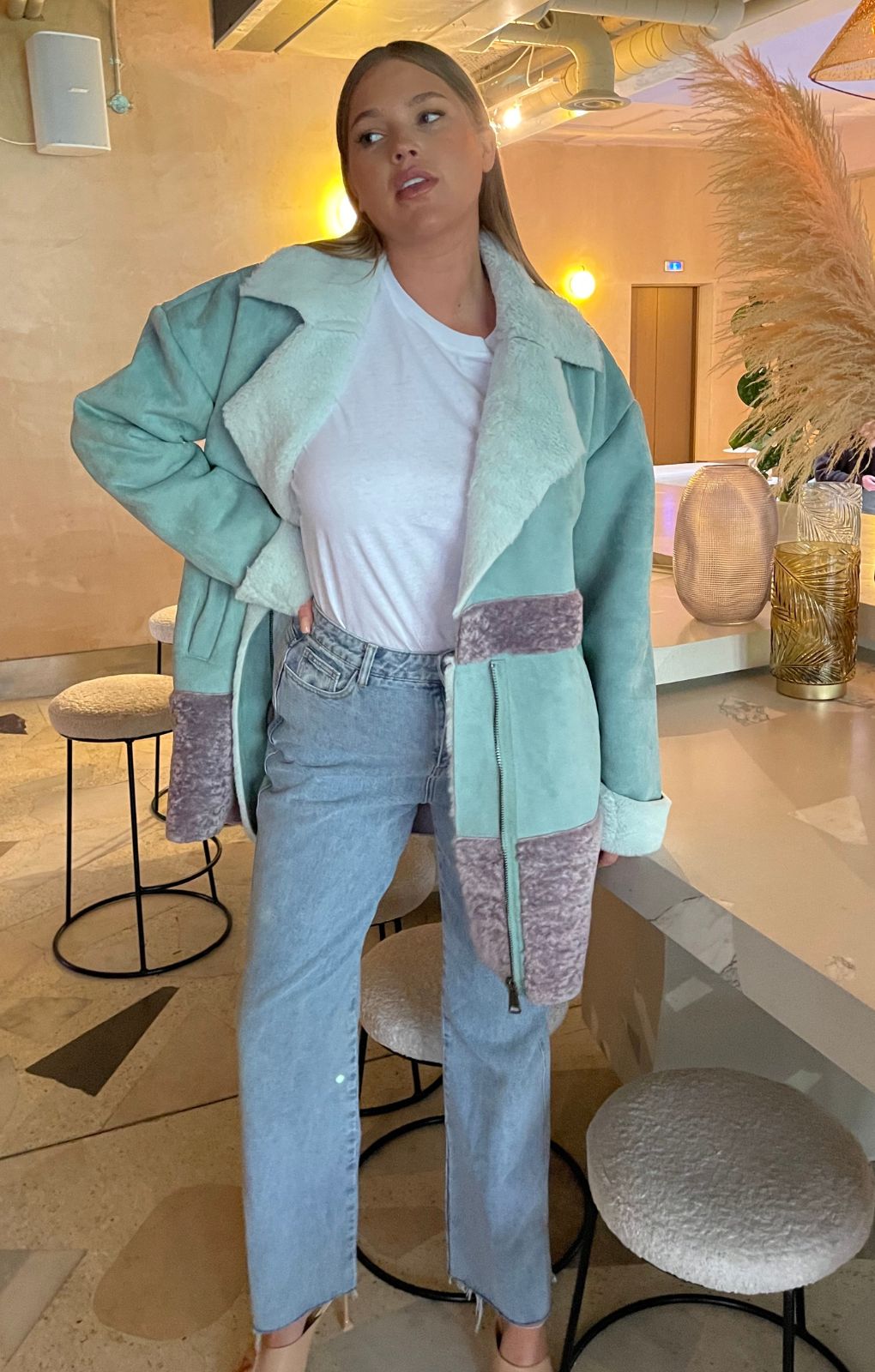 Glamorous Curve Seafoam Aviator Style Jacket