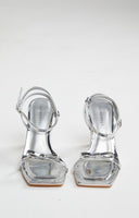 Glamorous Silver Strappy Bow Barely There Heels