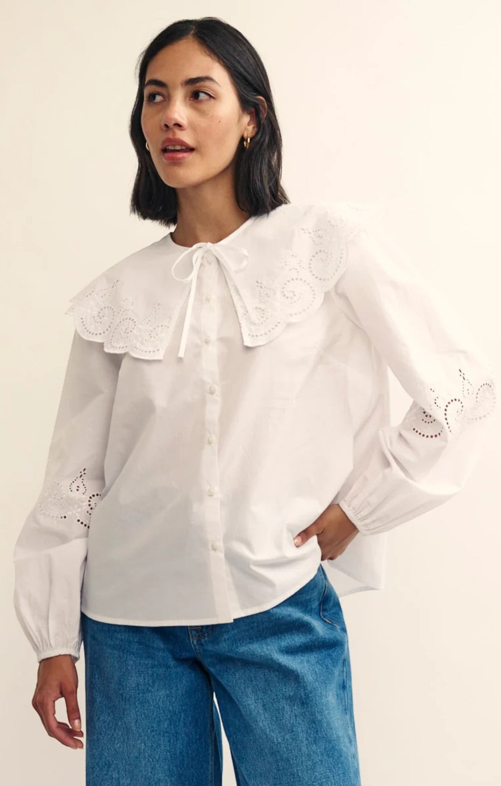 Nobody's Child Fearne Cotton White Peter Pan Collar Broderie Blouse – tops by Nobody's Child, available to rent from Hirestreet