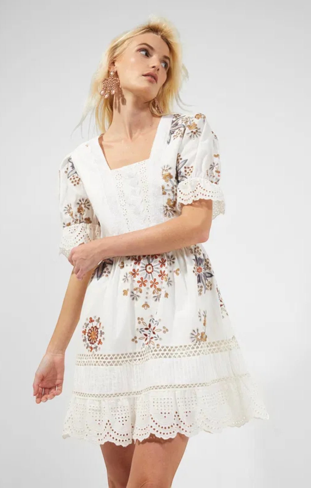 French Connection Biton Embroidered Cotton Mini Dress