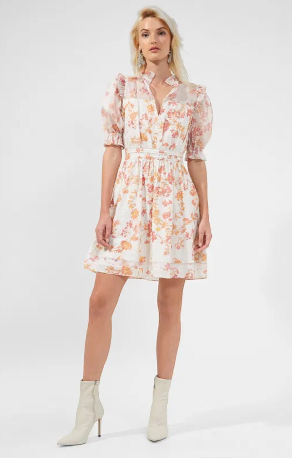 French Connection Diana Print Puff-Sleeve Dress – dresses by French Connection, available to rent from Hirestreet