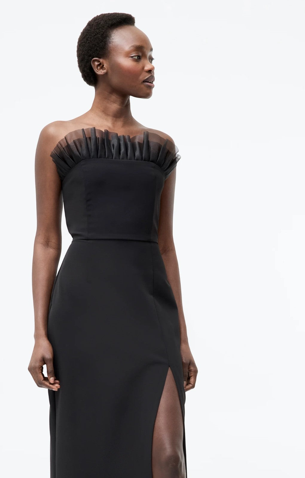 French Connection Echo Organza Mix Frill Strapless Midi Dress