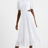 French Connection Esse Broderie Cut Out Midi Dress – dresses by French Connection, available to rent from Hirestreet