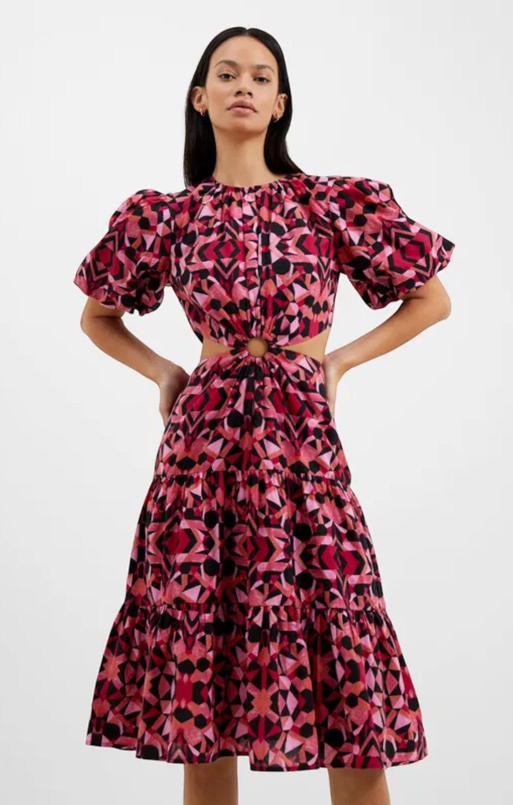 French Connection Felicity Puff Sleeve Cut-Out Dress – dresses by French Connection, available to rent from Hirestreet