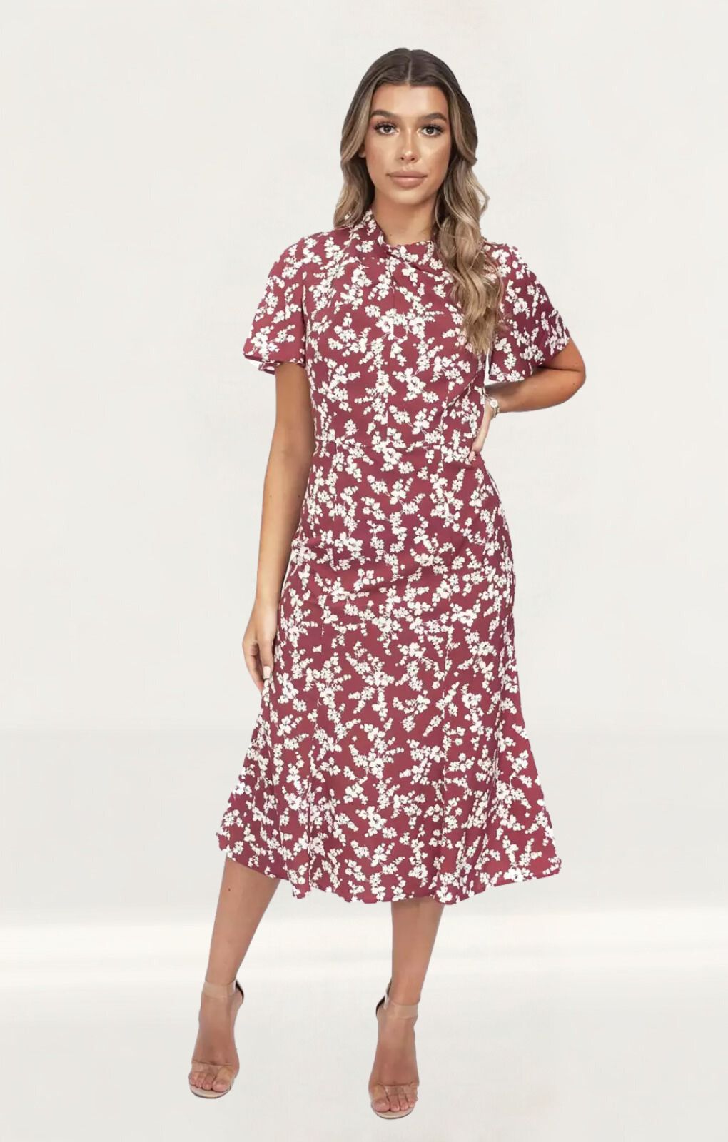 French Connection Maroon Button Up Midi Dress