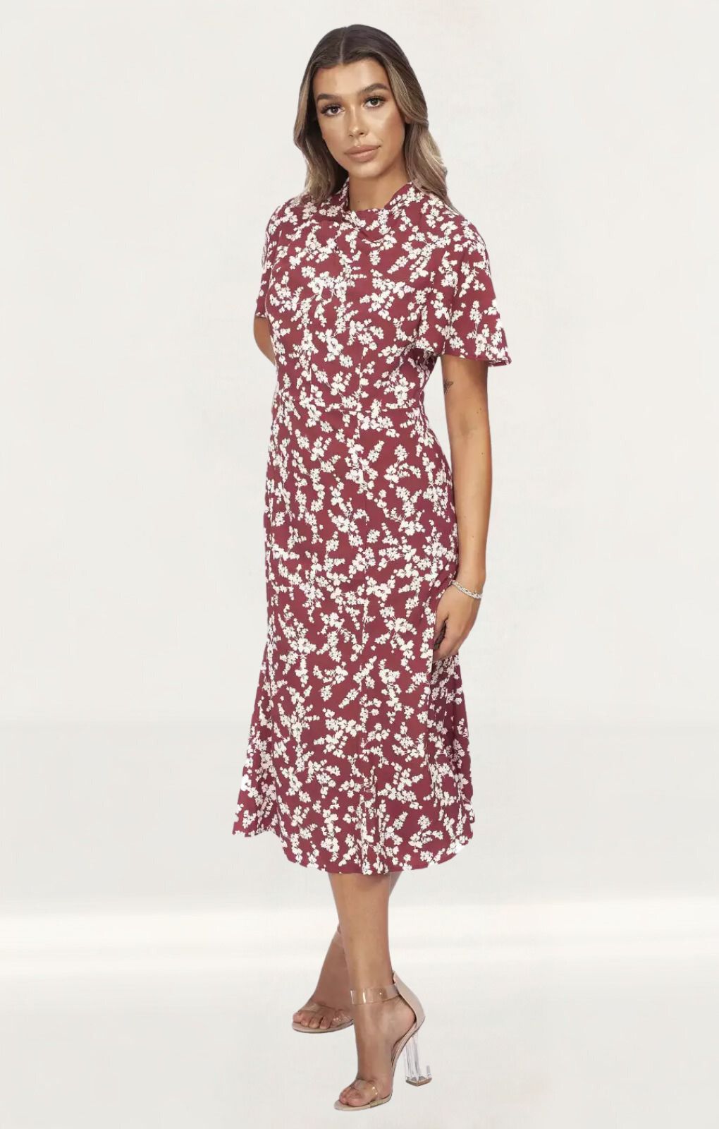 French Connection Maroon Button Up Midi Dress