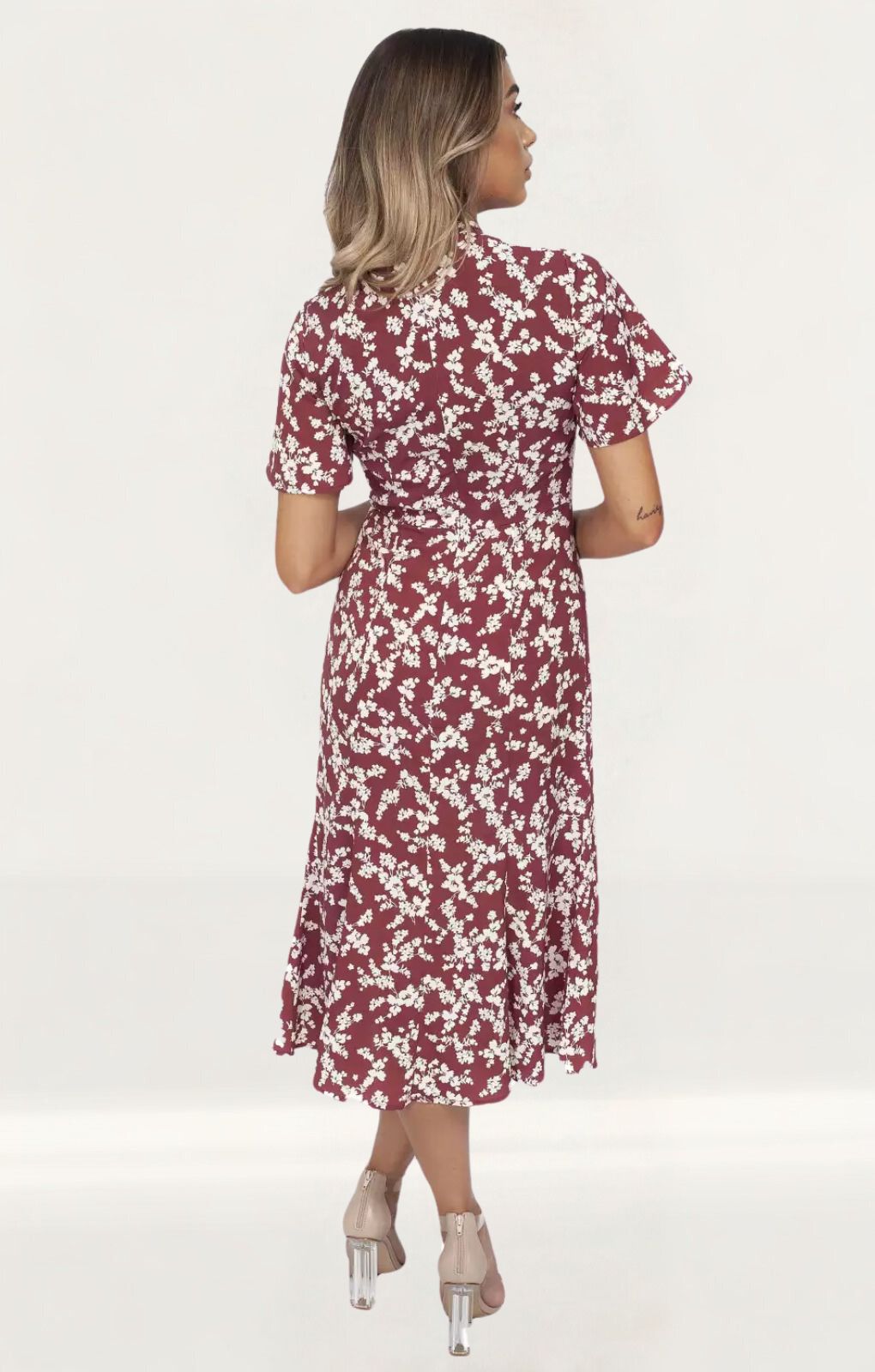 French Connection Maroon Button Up Midi Dress