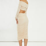 Glamorous Nude Ruched Co-ord Midi Skirt