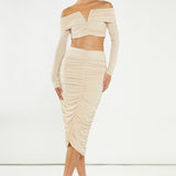 Glamorous Nude Ruched Co-ord Midi Skirt