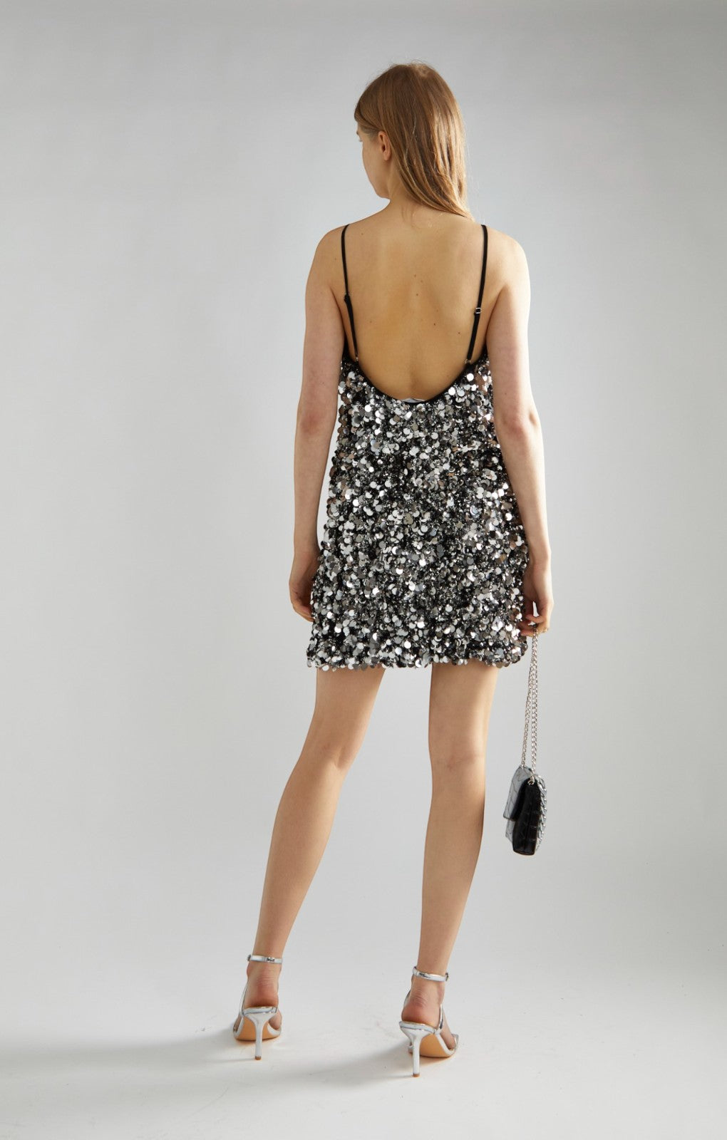 Glamorous Pewter Sequin Strappy Mini Dress