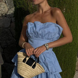 Collective The Label Gemma Sky Blue Bandeau Ruffle Mini Dress