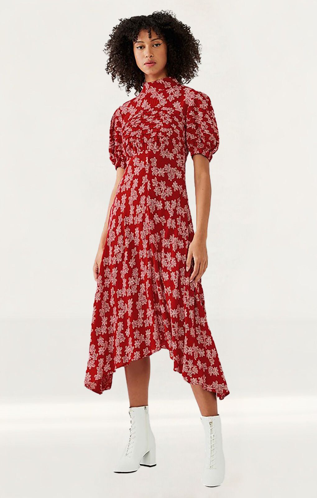 Ghost Red Floral Jenna Midi Dress