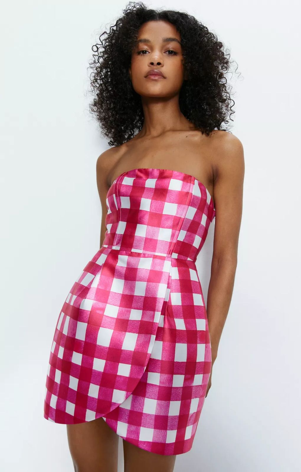 Warehouse Gingham Satin Twill Bustier Mini Dress