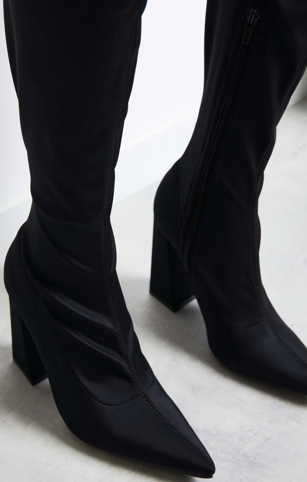 Glamorous Block Heel Knee Boot In Black – shoes by Glamorous Wide Fit, available to rent from Hirestreet