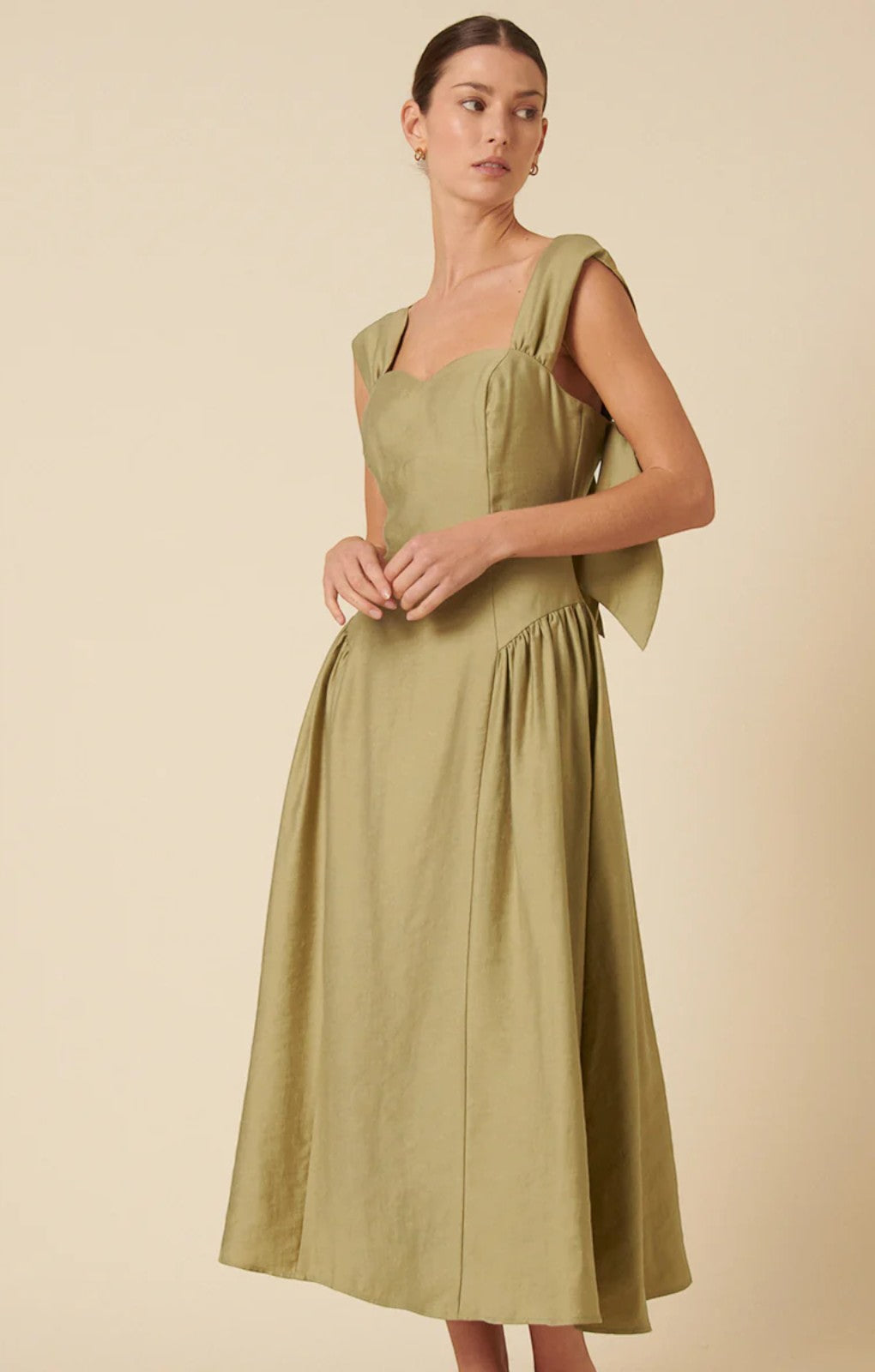 Nobody's Child Green Bow Back Rue Midi Dress