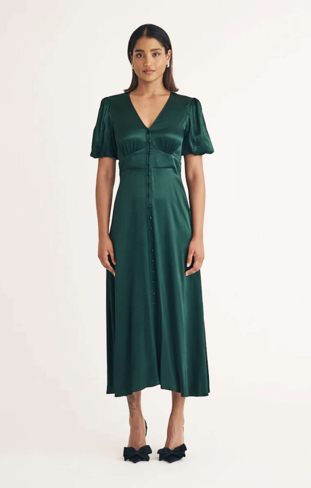 Nobody's Child Green Satin Bridesmaid Tyra Midi Dress