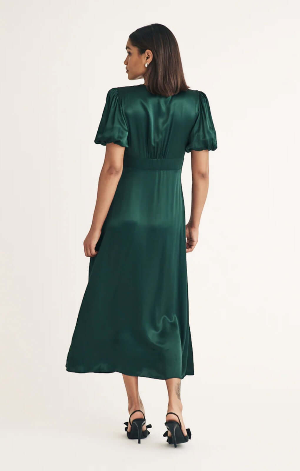 Nobody's Child Green Satin Bridesmaid Tyra Midi Dress