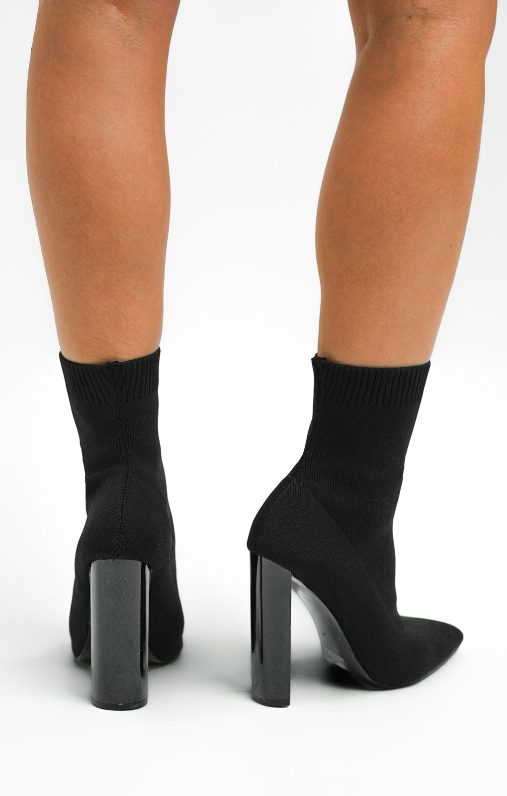 ASOS DESIGN Elly Block Heel Sock Boots In Black Knit