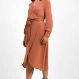 ASOS DESIGN Collared Wrap Midi Dress With Tie Belt In Terracotta