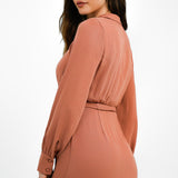 ASOS DESIGN Collared Wrap Midi Dress With Tie Belt In Terracotta