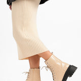 Topshop Kara Chunky Croc Lace Up Boot In Off White