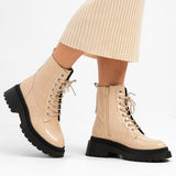 Topshop Kara Chunky Croc Lace Up Boot In Off White