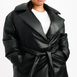 ASOS DESIGN Curve Puffer Faux Leather Coat With Cinch Belted Detail
