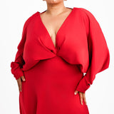 ASOS DESIGN Curve Batwing Satin Mini Dress With Bias Cut Skirt And Tie Back In Red