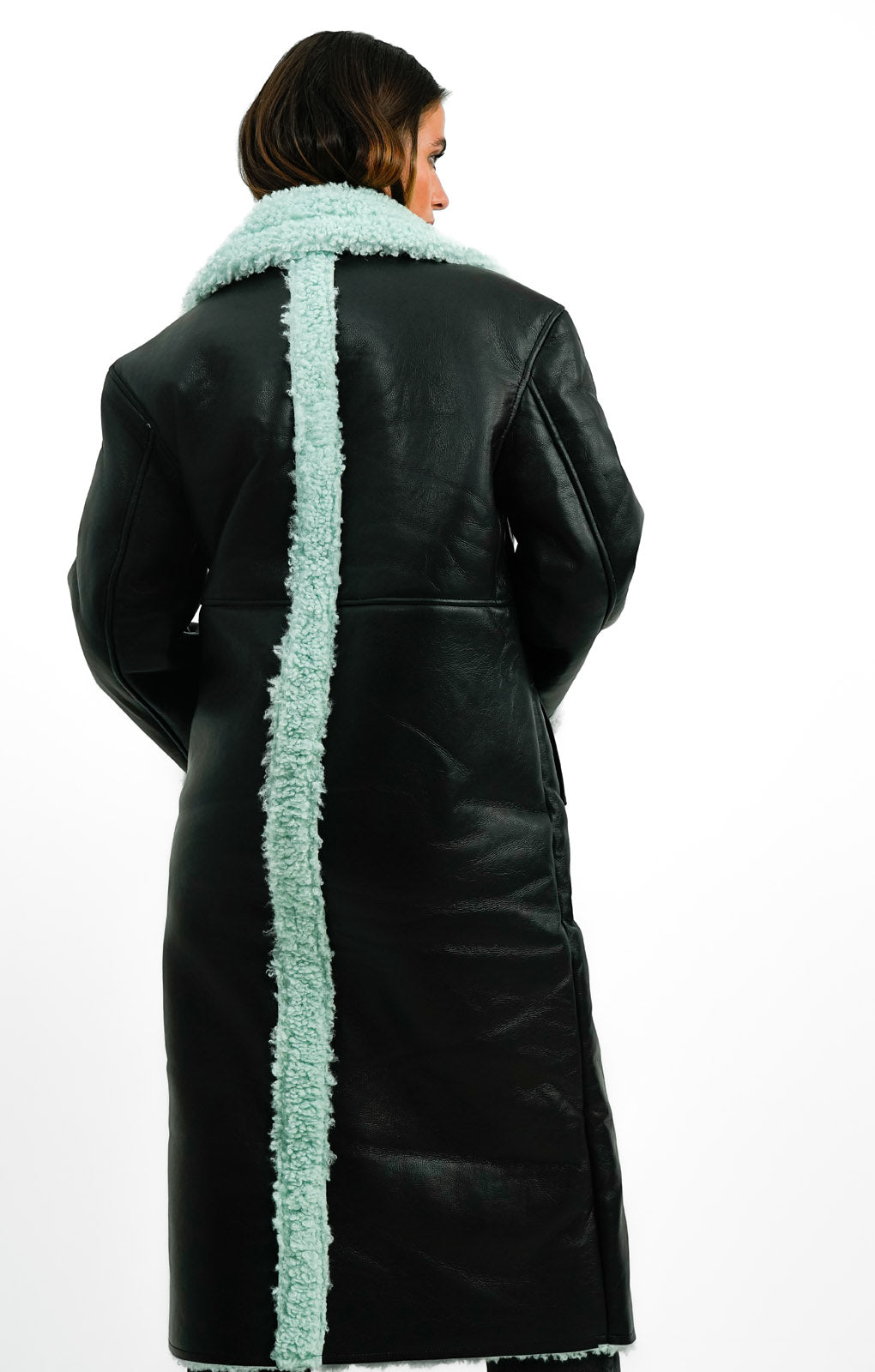 ASOS DESIGN Bonded Borg Trench Coat In Black And Mint