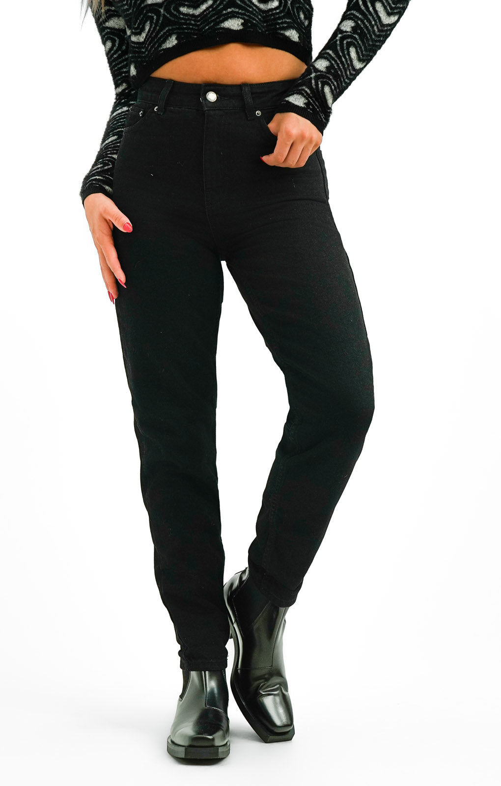 Topshop Original High Rise Mom Jeans In Black