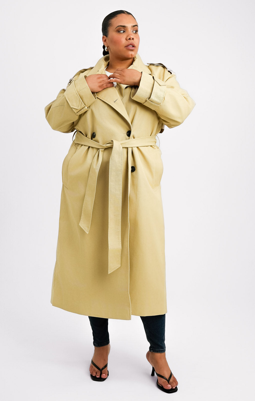 ASOS DESIGN Curve Longline Trench Coat In Stone