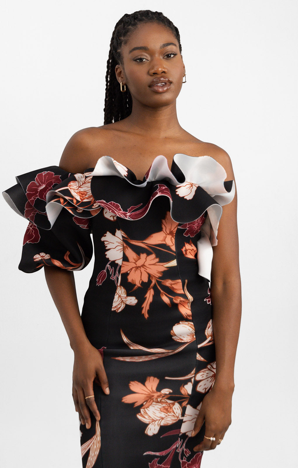 ASOS DESIGN Balloon Sleeve Midi Dress In Winter Bloom Print