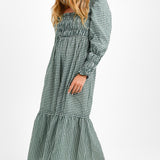 Topshop Shirred Poplin Midi Dress In Green Gingham