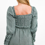 Topshop Shirred Poplin Midi Dress In Green Gingham