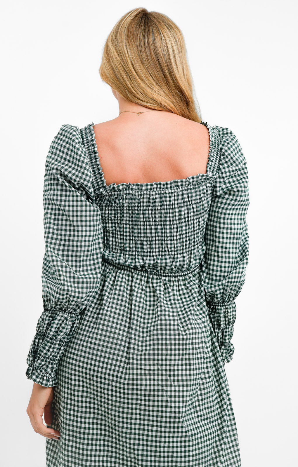 Topshop Shirred Poplin Midi Dress In Green Gingham