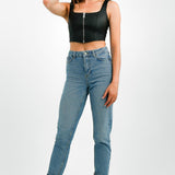Topshop Original Mom Jeans In Mid Blue