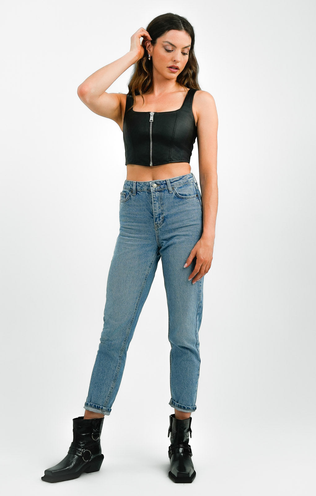 Topshop Original Mom Jeans In Mid Blue