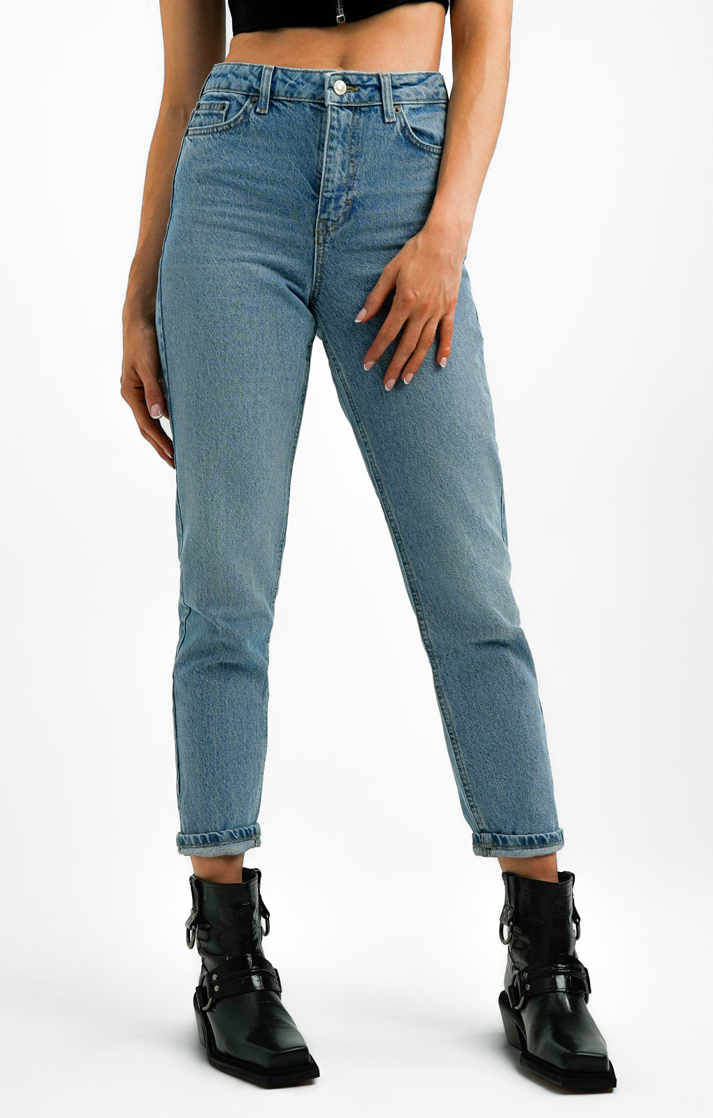 Topshop Original Mom Jeans In Mid Blue