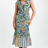 Topshop Mix And Match Stripe And Floral Midi Dress In Multi