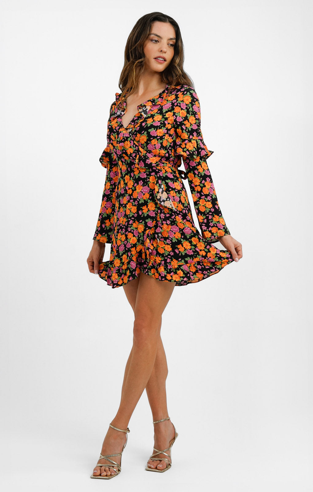 Topshop Rose Ruffle Wrap Mini Dress In Multi