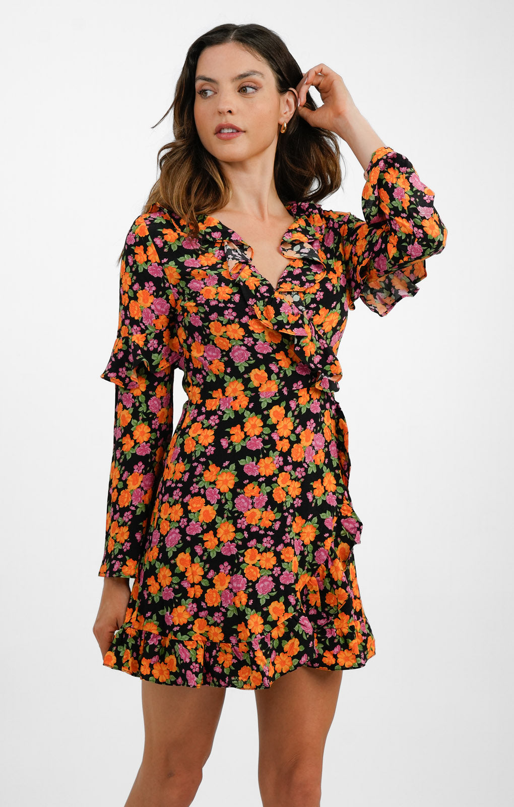 Topshop Rose Ruffle Wrap Mini Dress In Multi