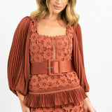 ASOS DESIGN Lace Mini Dress With Pleated Chiffon And Satin Belt In Rust