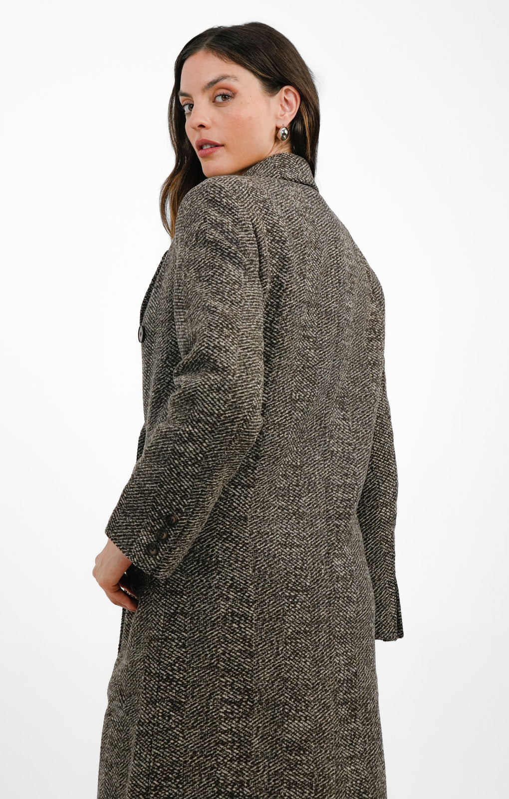 Topshop Herringbone Overcoat In Chocolate