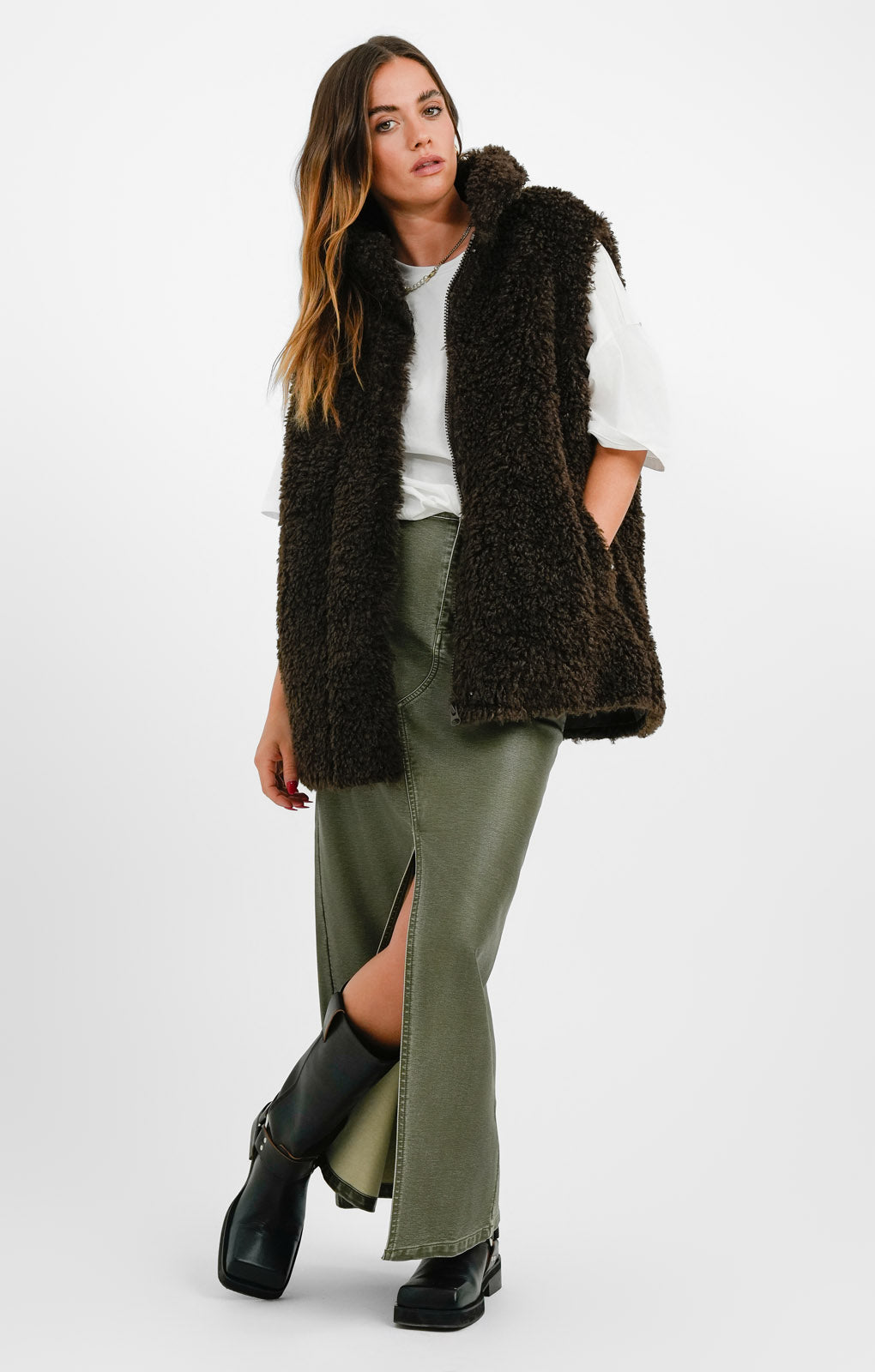 ASOS DESIGN Borg Gilet In Brown