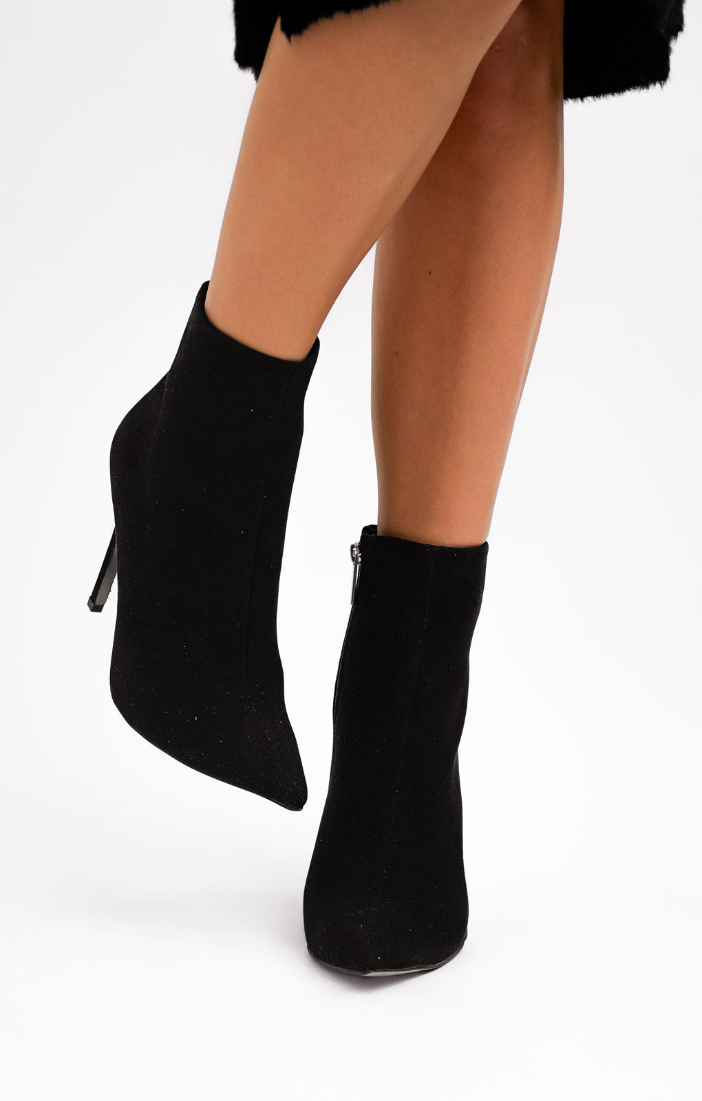 ASOS DESIGN Wide Fit Emerald High Heeled Sock Boots In Black Micro Suede Effect